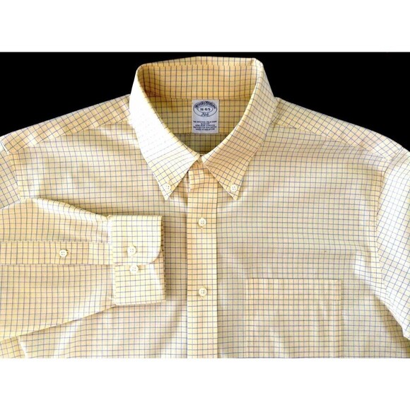 Brooks Brothers Men's Shirt 16 Blue Yellow Plaid Slim Fit Non Iron Cotton - Picture 2 of 4